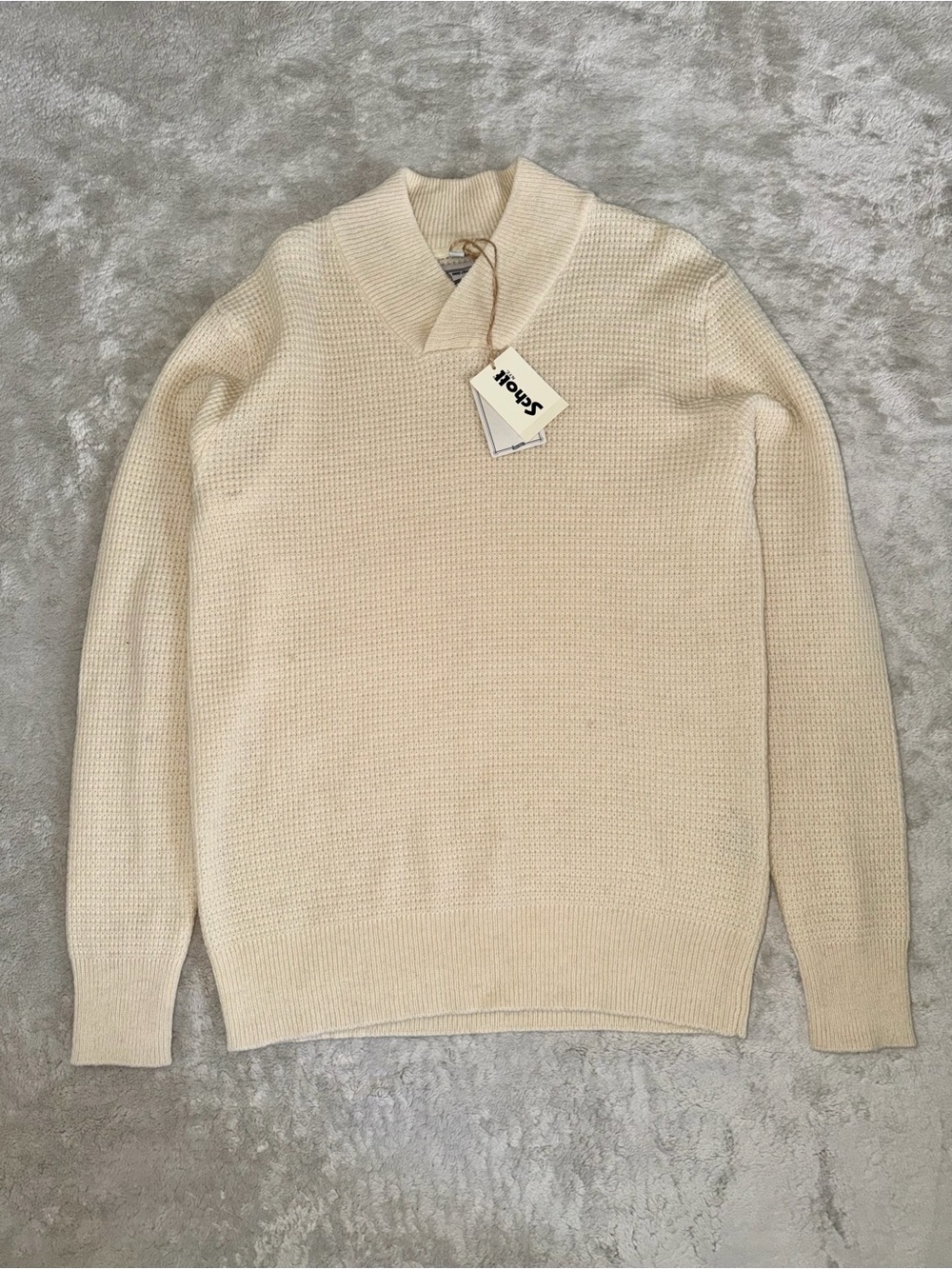 NWT Schott Bros NY V-Neck Waffle Sweater Men’s Medium In Off-White Hand Crafted